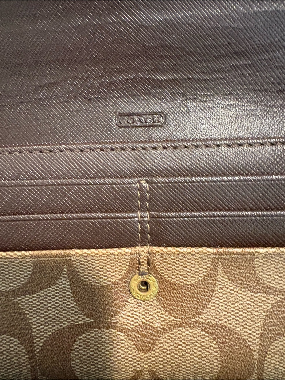 COACH Tan Signature Canvas Continental Wallet with Gold-Tone Emblem - Picture 5 of 7